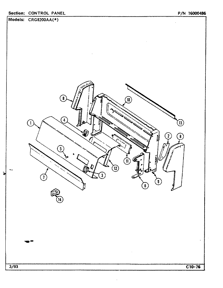 CONTROL PANEL Diagram and Parts List for CRG8200AAL  Maytag Range