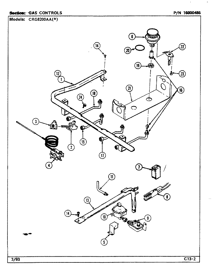 GAS CONTROLS Diagram and Parts List for CRG8200AAL  Maytag Range
