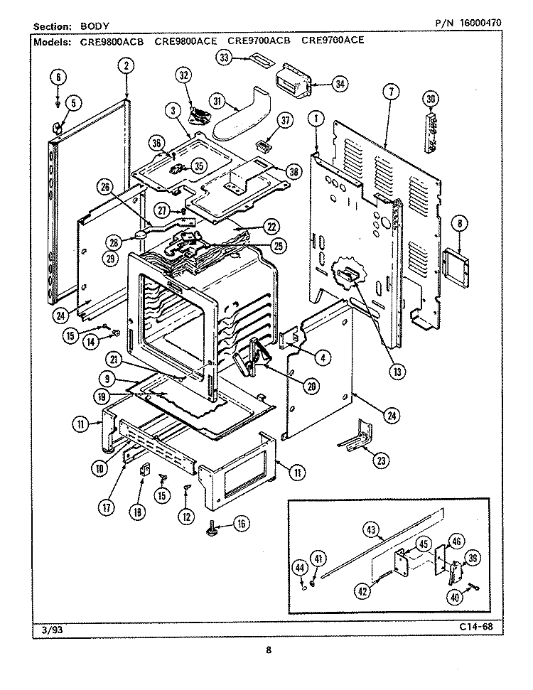BODY Diagram and Parts List for CRE9800ACB  Maytag Range