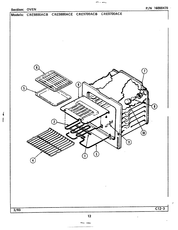 OVEN Diagram and Parts List for CRE9800ACB  Maytag Range