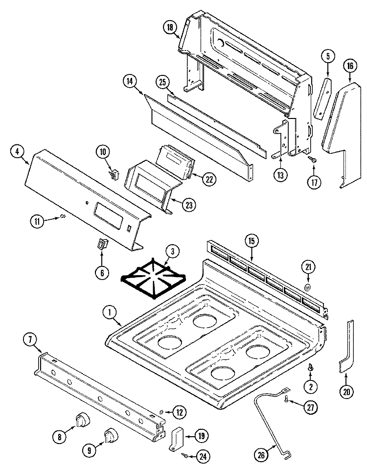 TOP ASSEMBLY / CONTROL PANEL (CRG7400AAx) Diagram and Parts List for CRG7400AAW  Maytag Range