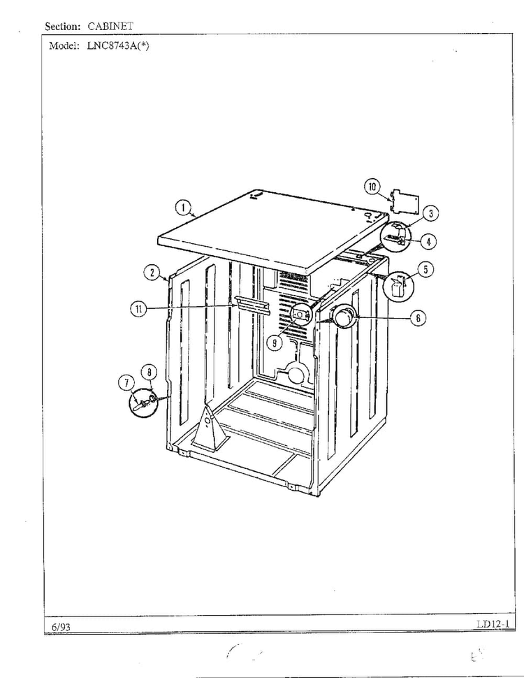 Cabinet Diagram and Parts List for 8743A  Norge Dryer