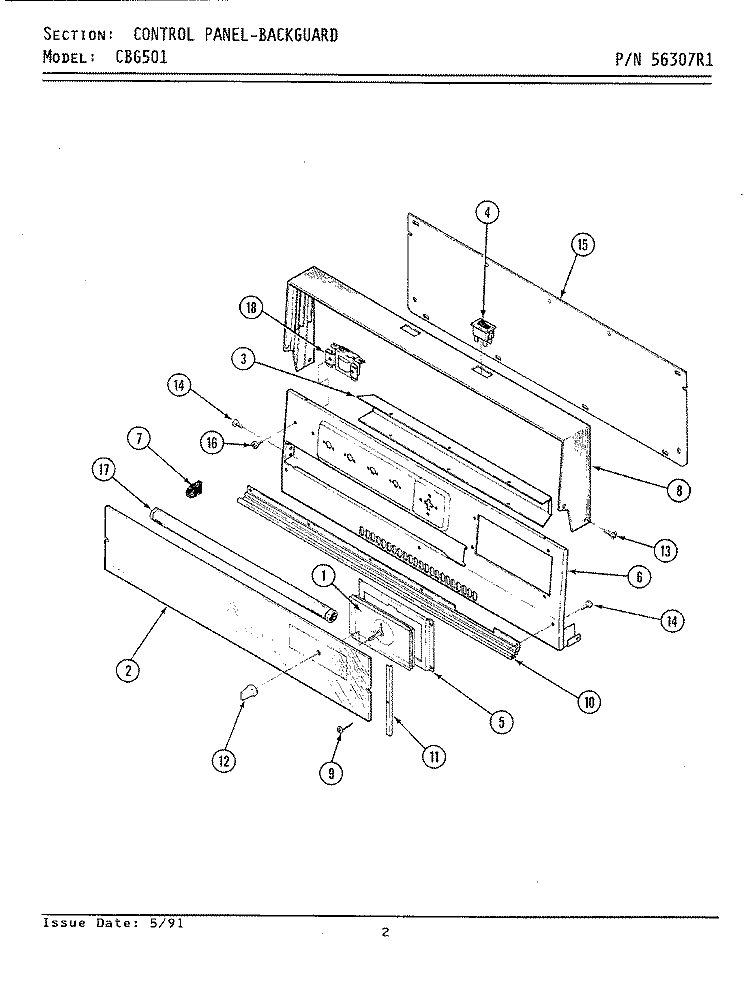 CONTROL PANEL Diagram and Parts List for CBG501  Maytag Range