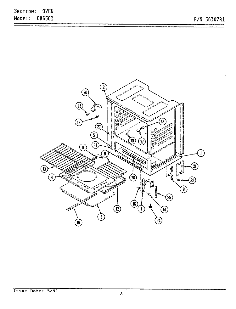 OVEN Diagram and Parts List for CBG501  Maytag Range