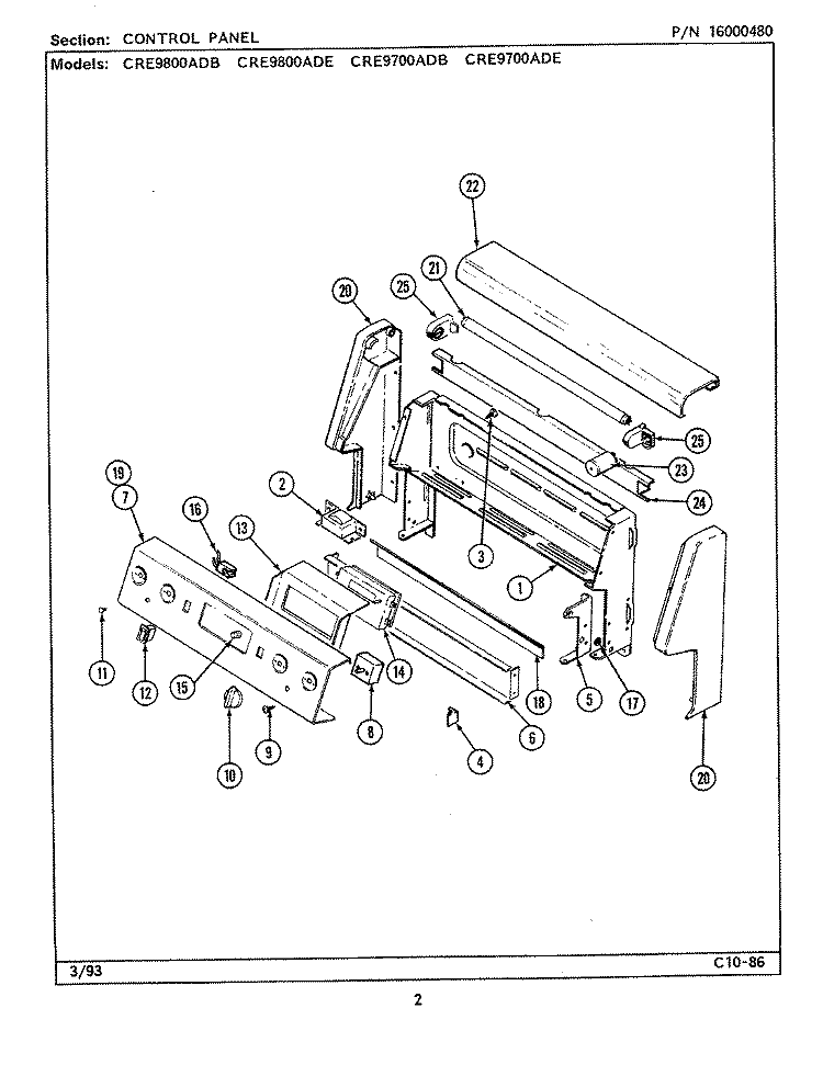 CONTROL PANEL Diagram and Parts List for CRE9700ADB  Maytag Range