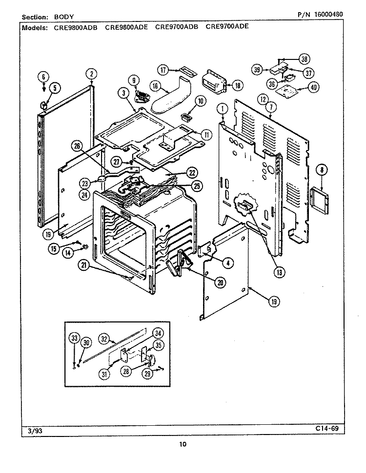 BODY Diagram and Parts List for CRE9700ADB  Maytag Range