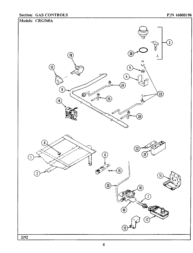 GAS CONTROLS Diagram and Parts List for LCRG560  Maytag Range