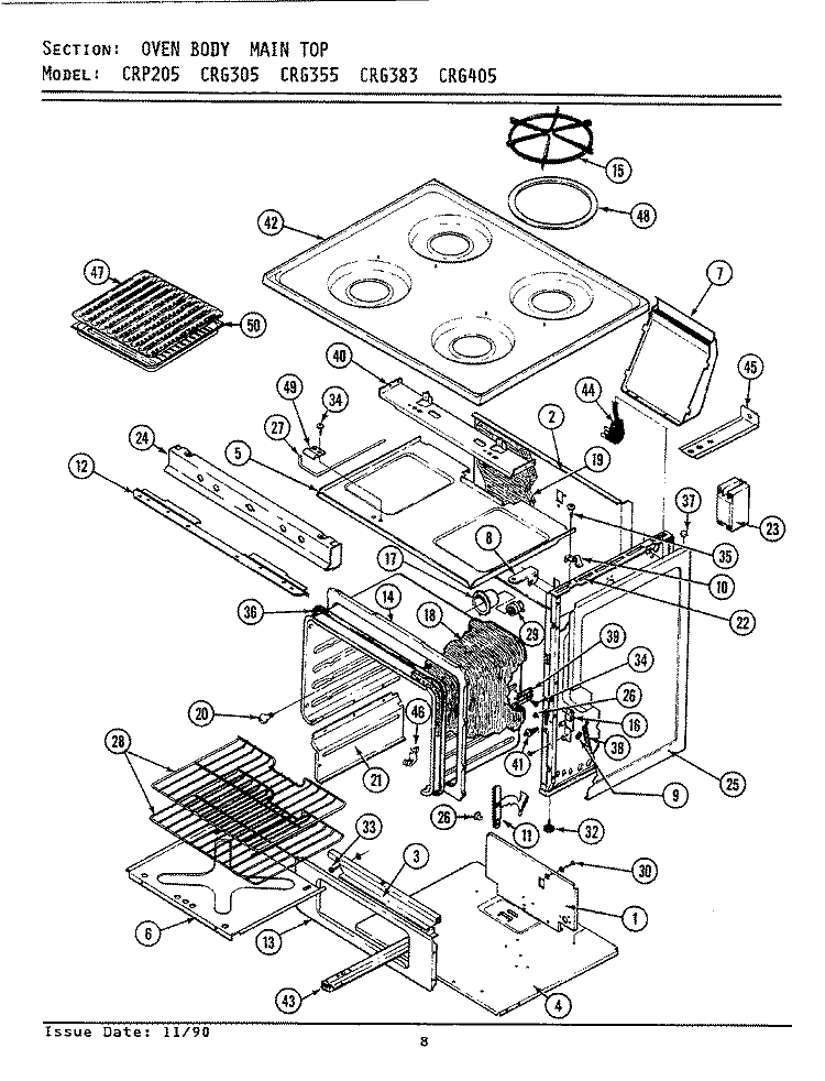 OVEN BODY / MAIN TOP Diagram and Parts List for CRG355  Maytag Range