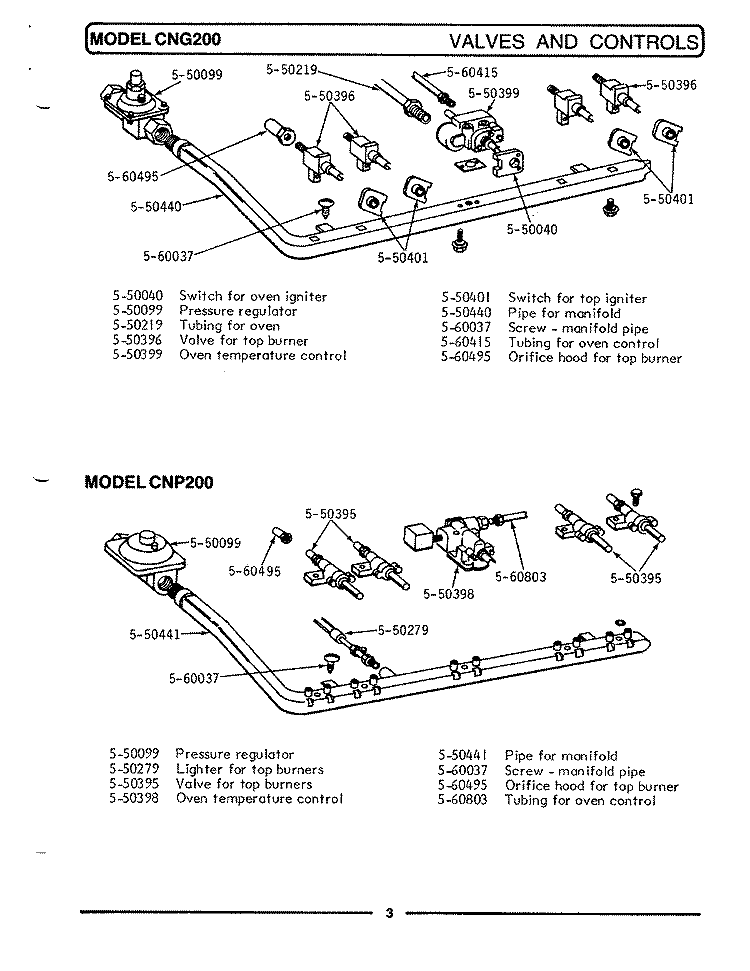 VALVES & CONTROLS Diagram and Parts List for CNG200  Maytag Range