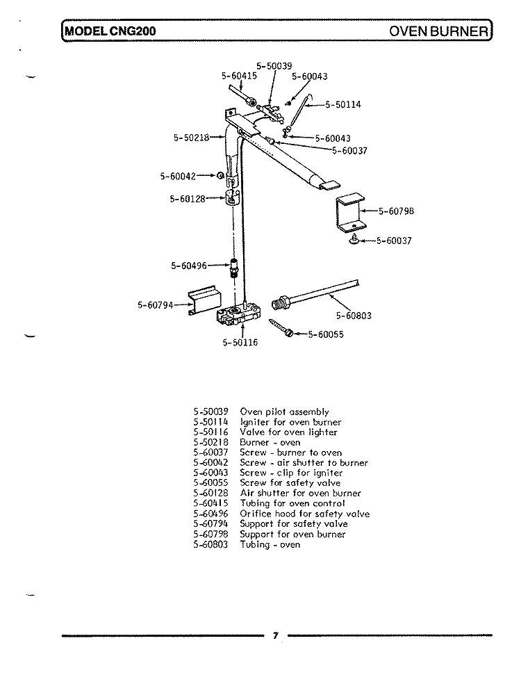 OVEN BURNER Diagram and Parts List for CNG200  Maytag Range