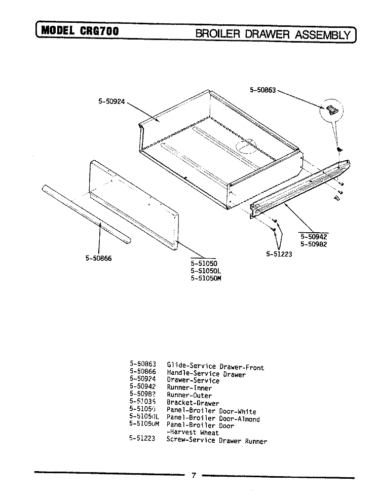 BROILER DRAWER Diagram and Parts List for CRG700  Maytag Range