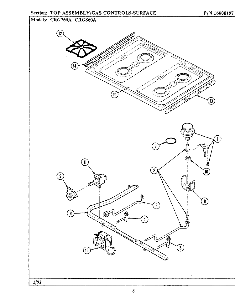 TOP ASSEMBLY (xCRG760A xCRG860A) Diagram and Parts List for LCRG860  Maytag Range