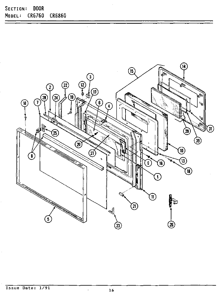 DOOR (xCRG760 xCRG860) Diagram and Parts List for LCRG860  Maytag Range