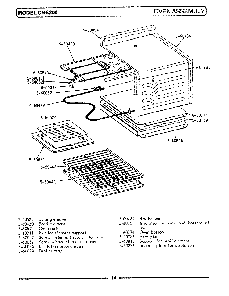 OVEN ASSEMBLY Diagram and Parts List for CNE200  Maytag Range
