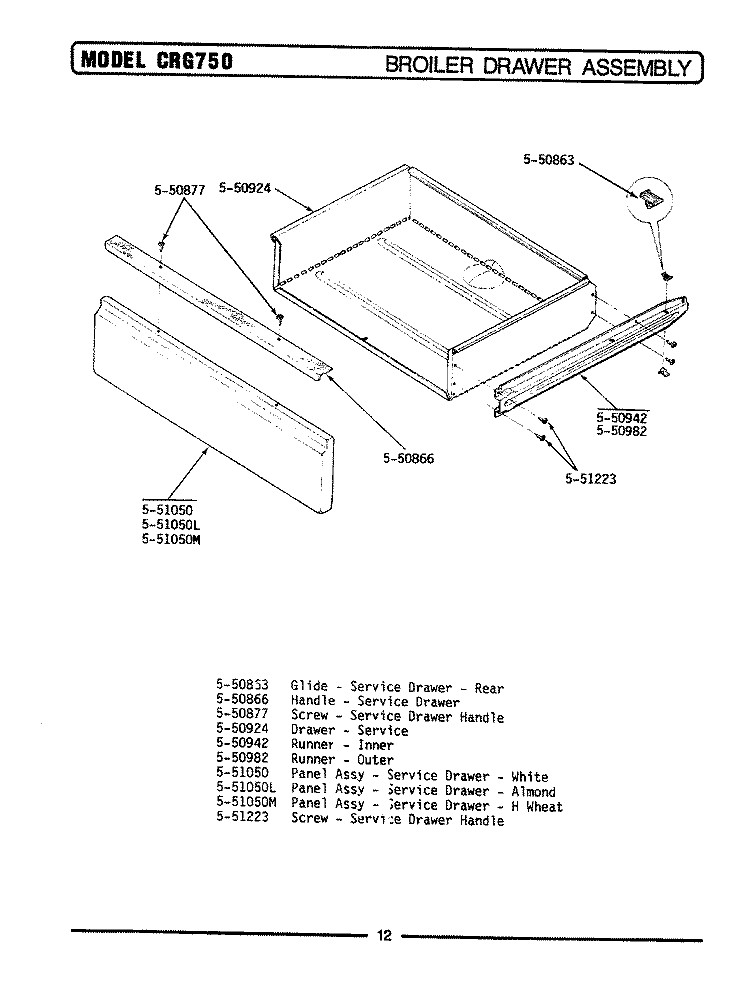 BROILER DRAWER Diagram and Parts List for CRG750  Maytag Range