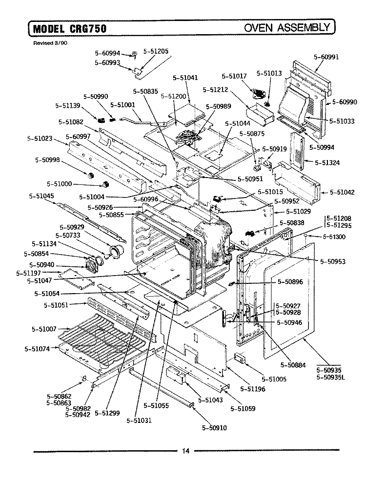 OVEN ASSEMBLY Diagram and Parts List for CRG750  Maytag Range