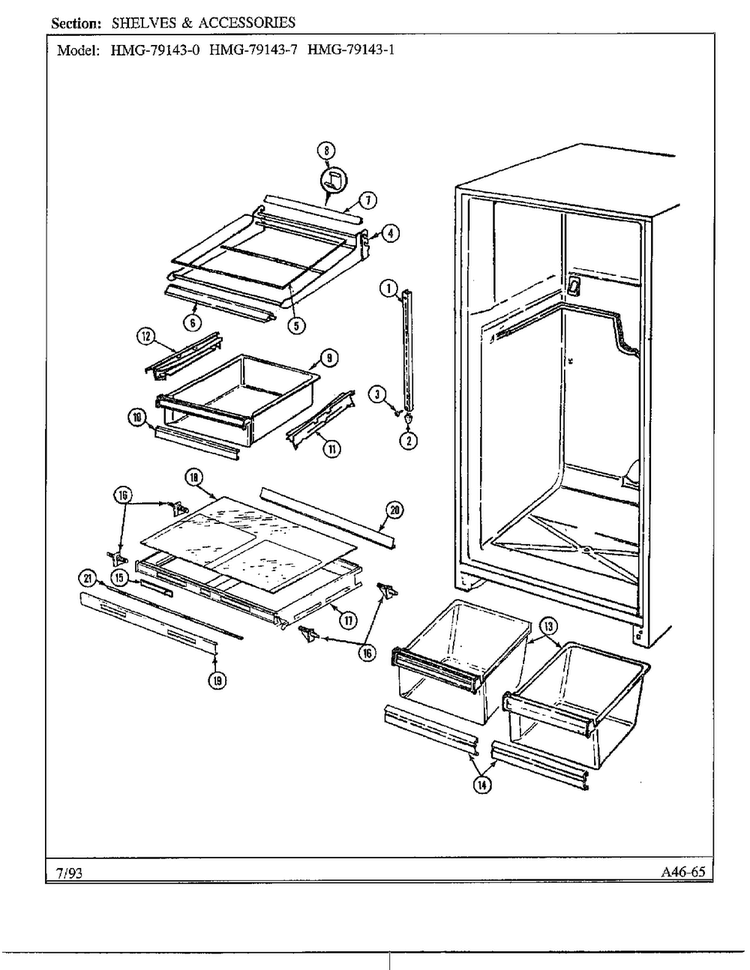 Shelves And Accessories Diagram and Parts List for 79143-0A  Admiral Refrigerator