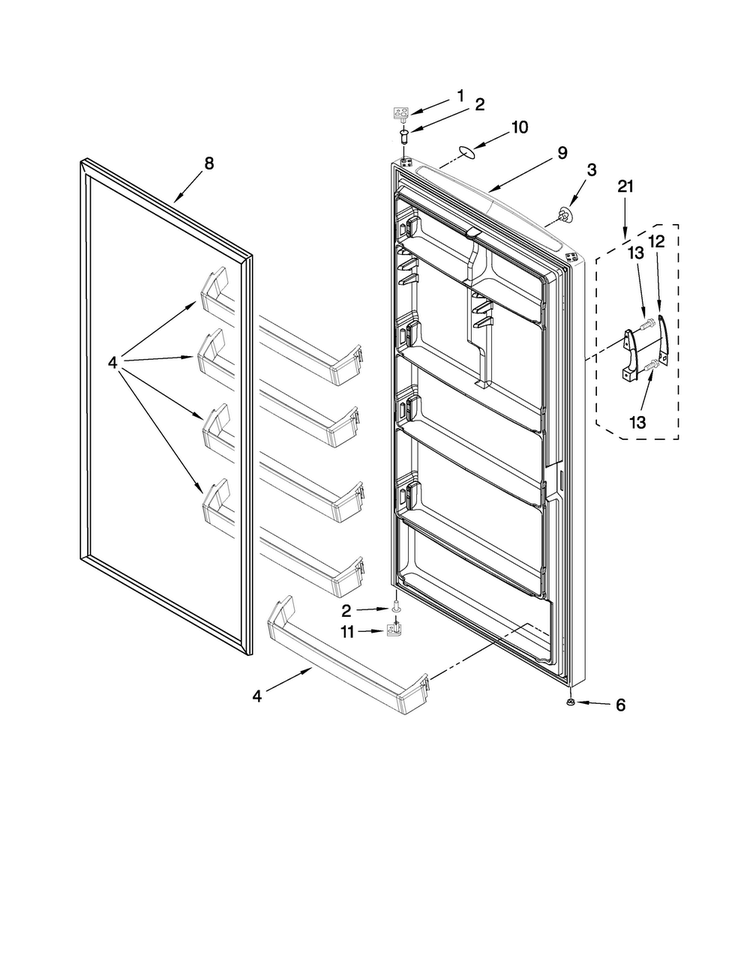 Door Parts Diagram and Parts List for AQU1613TEW03  Amana Freezer