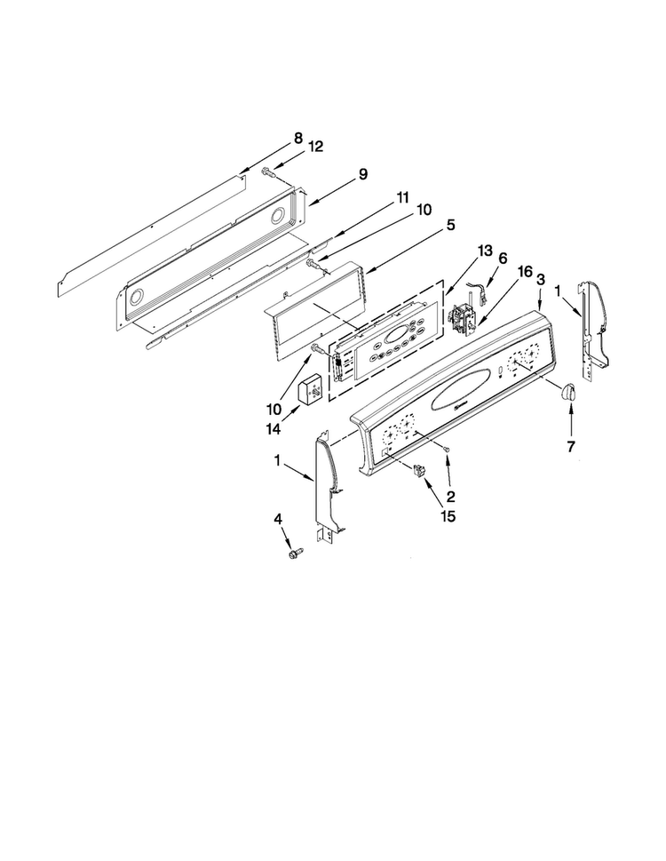 Control Panel Parts Diagram and Parts List for MER6741BAB17  Maytag Range