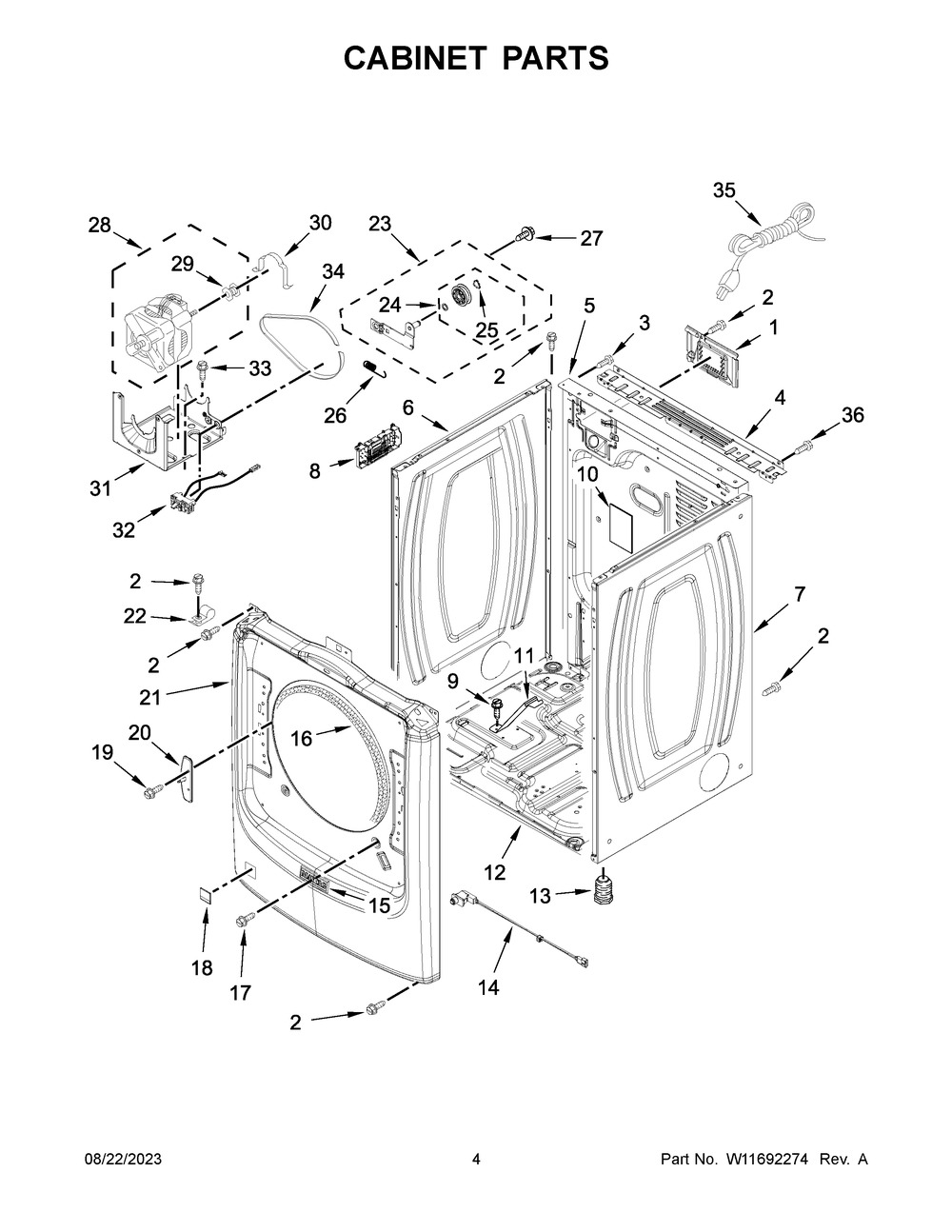 Cabinet Parts Diagram and Parts List for MGD8630HW4  Maytag Dryer
