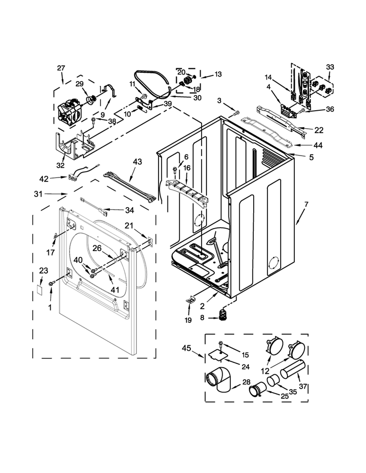 Cabinet Parts Diagram and Parts List for MEDB835DW0  Maytag Dryer