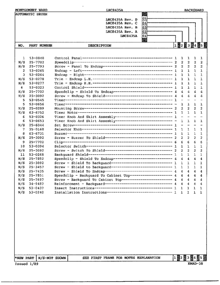 Backguard Page 2 Diagram and Parts List for 8435A REV E Norge Dryer