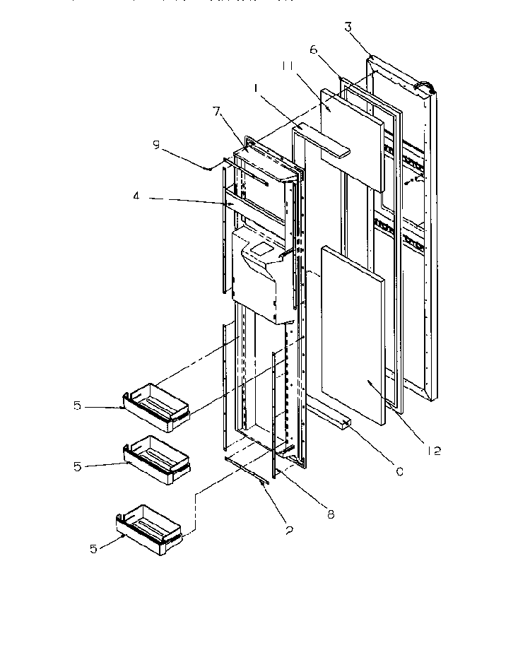Freezer Door Diagram and Parts List for SGD521SBL-P1197101WL  Amana Refrigerator