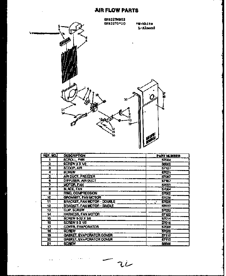 Air Flow Parts Diagram and Parts List for GFS207 MN01 Caloric Refrigerator