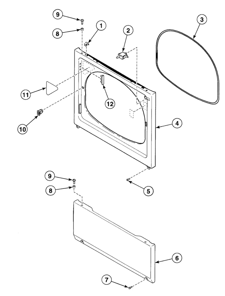 Front Panel Diagram and Parts List for SDE107WF1724  Speed Queen Dryer