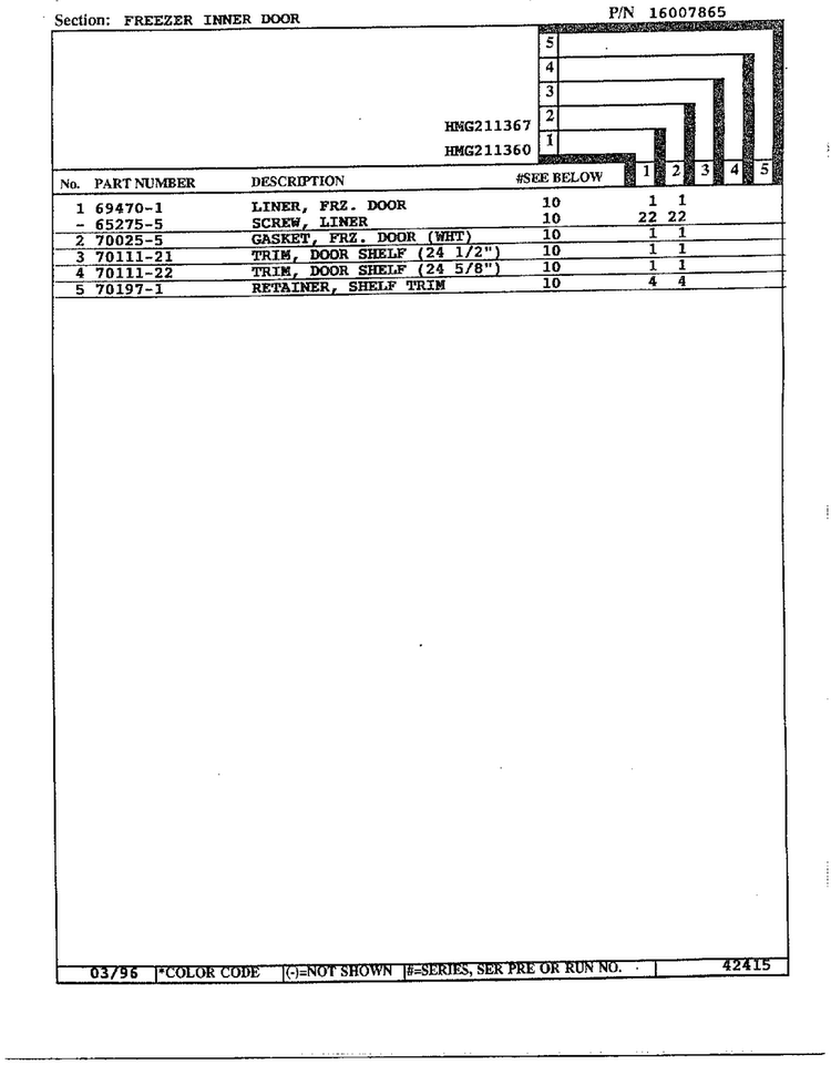 Freezer Inner Door Page 2 Diagram and Parts List for HMG211360  Admiral Refrigerator