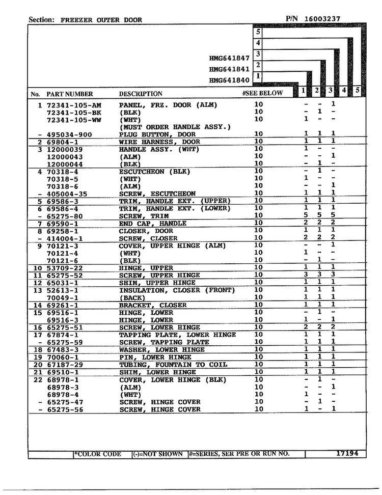 Freezer Outer Door Page 2 Diagram and Parts List for 641841  Admiral Refrigerator