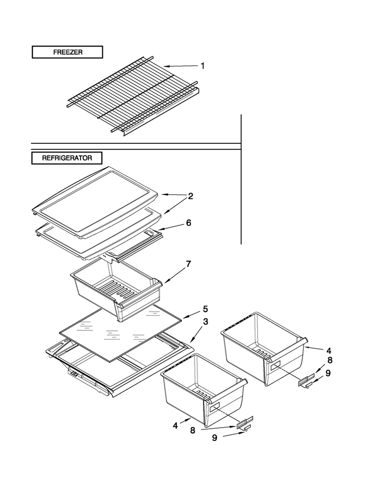 Shelf Parts Diagram and Parts List for C8TXNGFXB00  Magic Chef Refrigerator