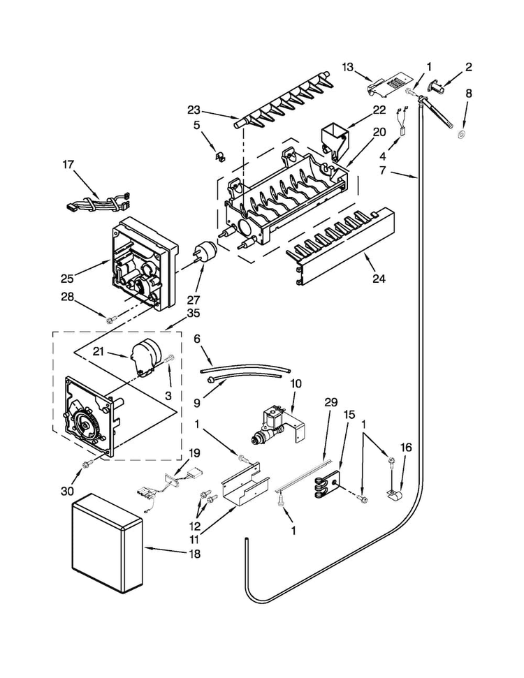 Ice Maker Parts Diagram and Parts List for JB36SSFXLA01  Jenn-Air Refrigerator