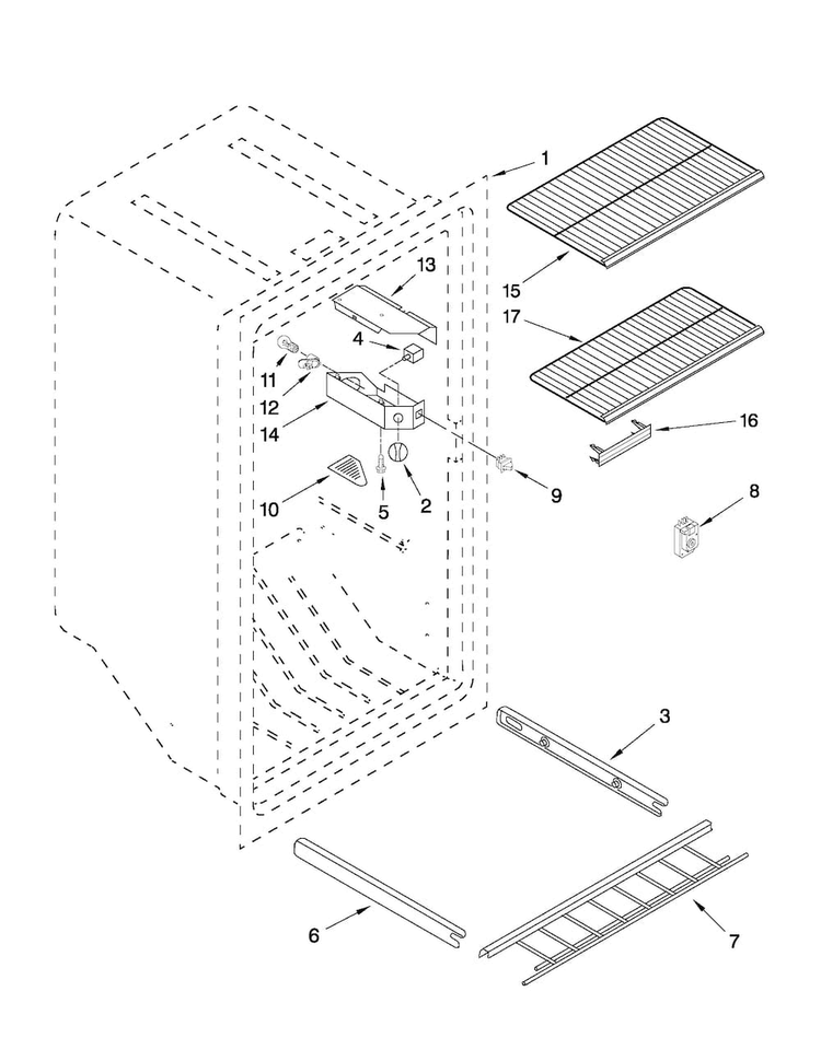 Liner Parts Diagram and Parts List for MQF1656TEW00  Maytag Freezer