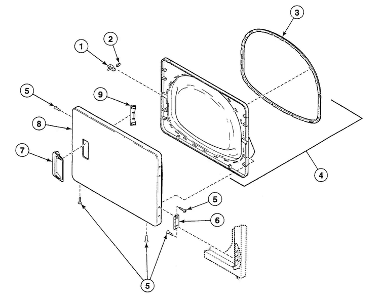 Door Assy Diagram and Parts List for SSGY09QF  Speed Queen Dryer