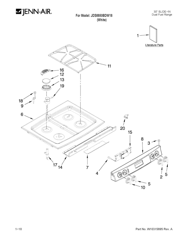Cooktop Parts Diagram and Parts List for JDS8850BDW18  Jenn-Air Range
