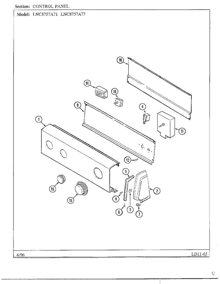 Control Panel Diagram and Parts List for LNC-8757A71  Maytag Dryer