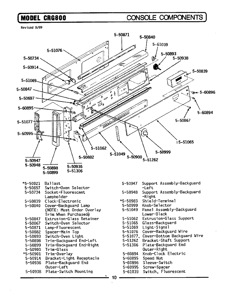 CONTROL PANEL Diagram and Parts List for BCRG800  Maytag Range
