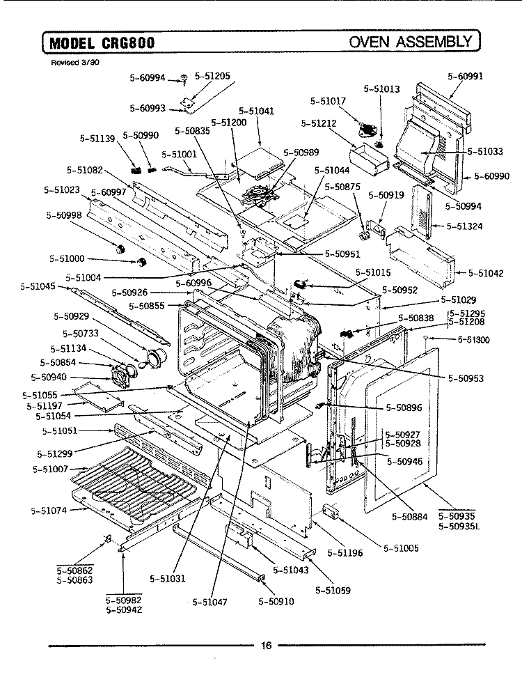 OVEN ASSEMBLY Diagram and Parts List for BCRG800  Maytag Range