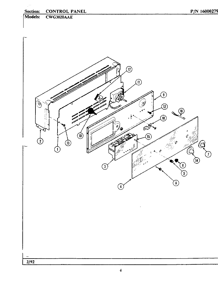 CONTROL PANEL Diagram and Parts List for CWG3020AAE  Maytag Wall Oven