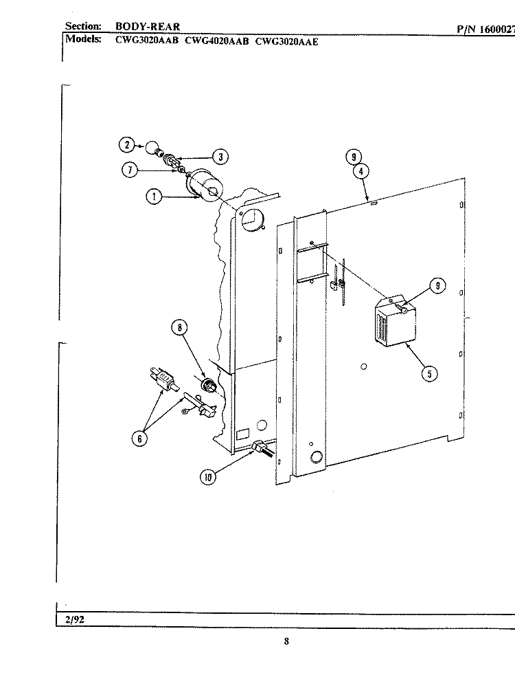 BODY - REAR Diagram and Parts List for CWG3020AAB  Maytag Wall Oven
