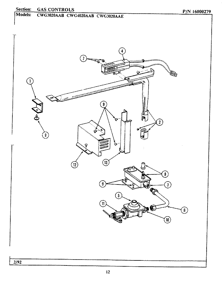 GAS CONTROLS Diagram and Parts List for CWG3020AAB  Maytag Wall Oven