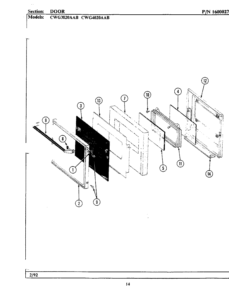 DOOR Diagram and Parts List for CWG3020AAB  Maytag Wall Oven