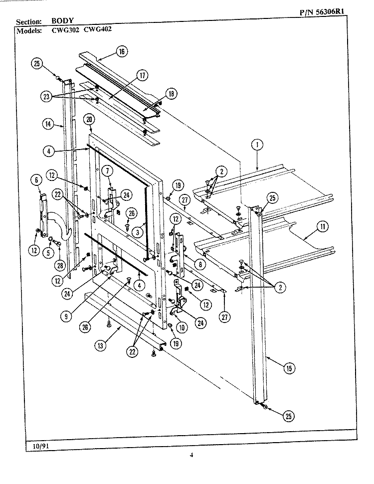 BODY Diagram and Parts List for CWG302  Maytag Wall Oven