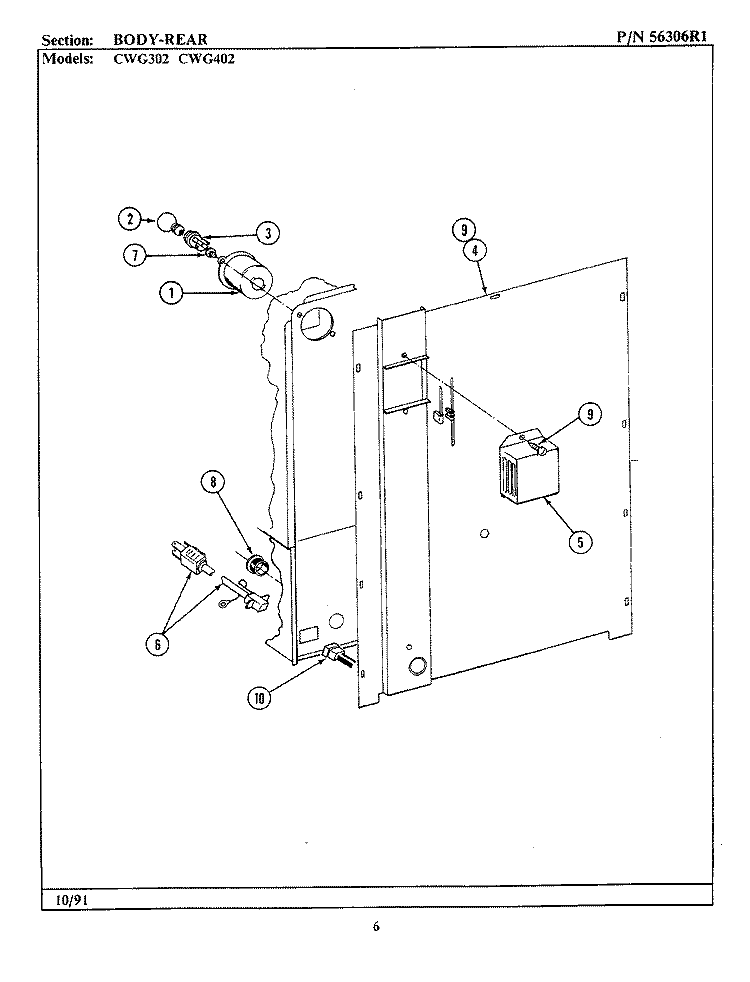 BODY - REAR Diagram and Parts List for CWG302  Maytag Wall Oven