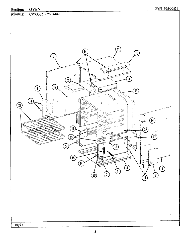 OVEN Diagram and Parts List for CWG302  Maytag Wall Oven
