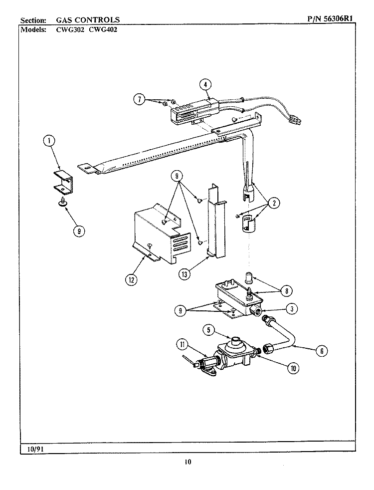 GAS CONTROLS Diagram and Parts List for CWG302  Maytag Wall Oven