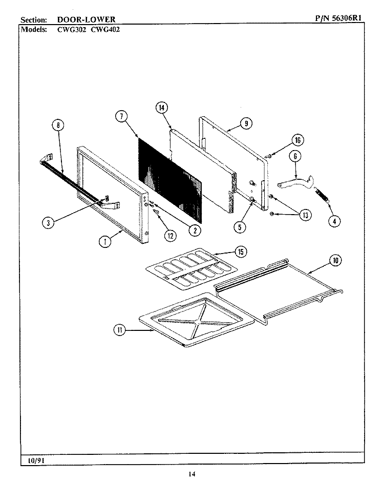 DOOR - LOWER Diagram and Parts List for CWG302  Maytag Wall Oven