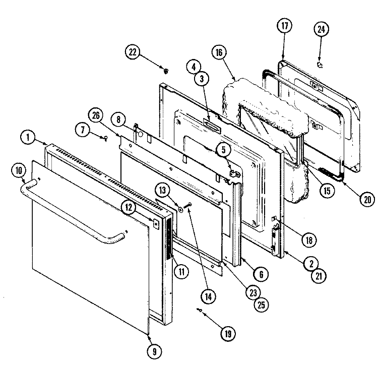 DOOR Diagram and Parts List for CWE7000ACB  Maytag Wall Oven
