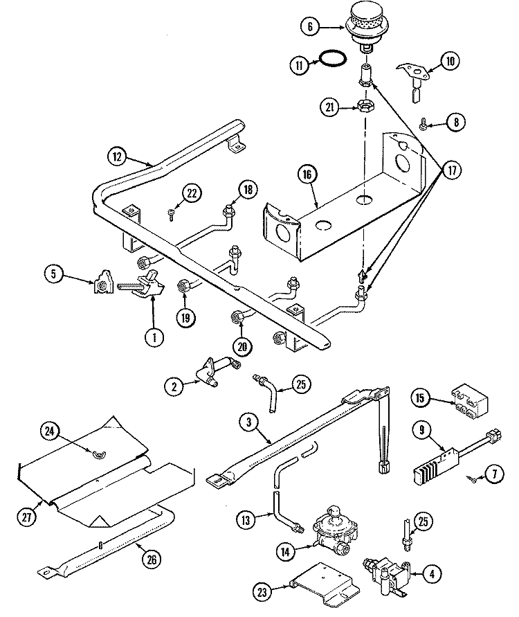 GAS CONTROLS Diagram and Parts List for CRG8600AAW  Maytag Range